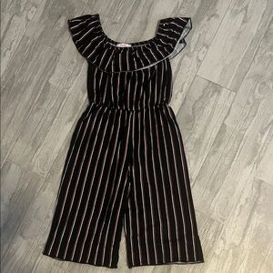Girls Black, Red and White Striped Jumpsuit